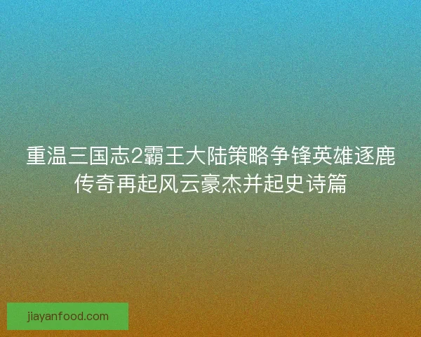 重温三国志2霸王大陆策略争锋英雄逐鹿传奇再起风云豪杰并起史诗篇 重温三国志2霸王大陆策略争锋英雄逐鹿传奇再起风云豪杰并起史诗篇