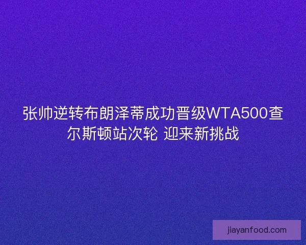 张帅逆转布朗泽蒂成功晋级WTA500查尔斯顿站次轮 迎来新挑战
